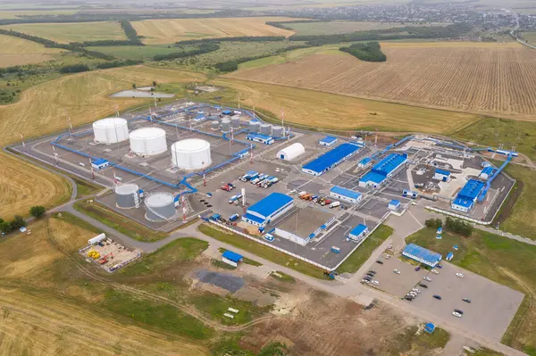 Aerial View Oil Fuel Storage Tank Farm — Stock Photo, Image