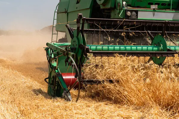 Close Combine Harvester Harvesting Wheat — Stock Photo, Image