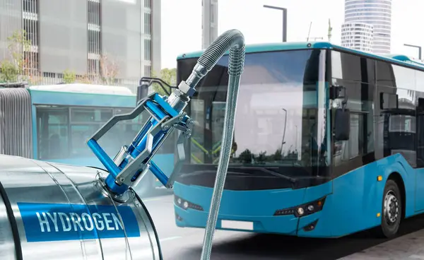 Ein Wasserstoff Brennstoffzellenbus Mit Tankstelle Stockbild