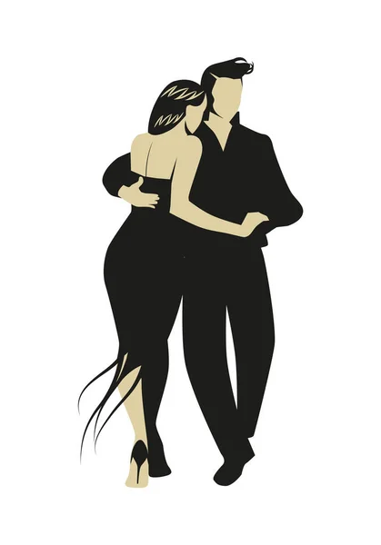 エレガントな服を着てロマンチックなカップルは白の背景に隔離されたタンゴやラテン音楽を踊る — ストックベクタ