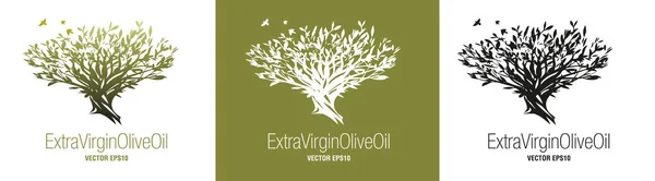 橄榄树 额外的处女橄榄油符号 文化象征与地中海美食 — 图库矢量图片