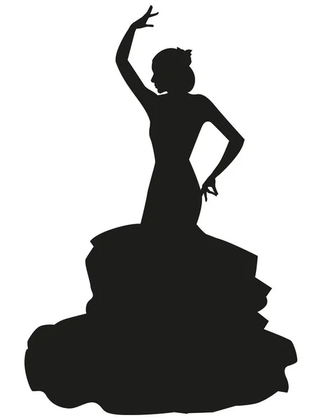 Silueta Bailarina Flamenca Española Con Elegante Vestido Típico Flores Pelo — Vector de stock