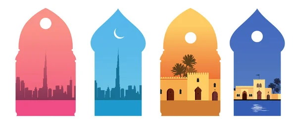 Gebäude Arabischen Mediterranen Oder Marokkanischen Stil Durch Orientalische Fensterformen Betrachtet — Stockvektor