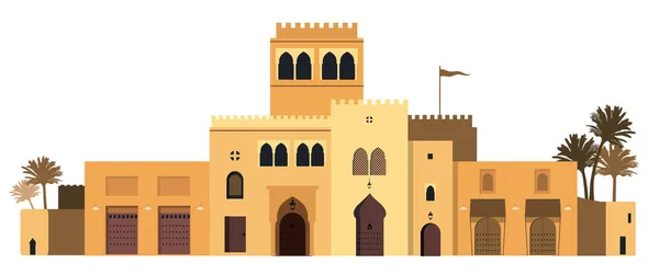 Beyaz Arka Planda Izole Edilmiş Arapça Fas Akdeniz Tarzı Binalar — Stok Vektör