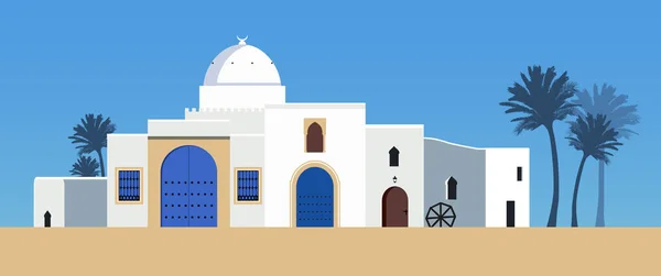 Edificios Estilo Árabe Marroquí Mediterráneo Aislados Sobre Fondo Blanco Arquitectura — Vector de stock
