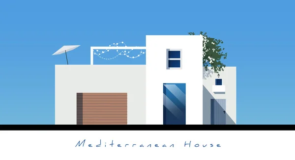 Maison Méditerranéenne Isolé Sur Fond Ciel Bleu Architecture Moderne — Image vectorielle