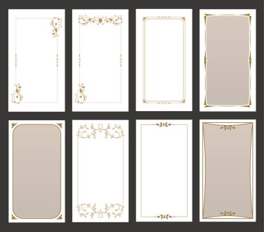 Süslü geçmişe dönük çerçeveler, metin afişleri ve tarot kartları, davetiyeler, düğünler için boş alan