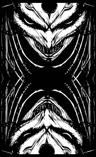 Symmetrische Darstellung Des Gesichts Eines Furchterregenden Charakters — Stockvektor