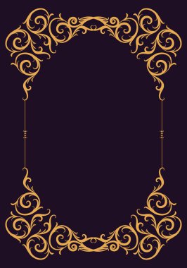 Poster, kartpostallar, tarot kartları için dekoratif altın çerçeve arka plan. Antika kapak kitabı. Dini kutlamaların işlemeli mantolarından esinlenilmiş grafiksel öğeler.