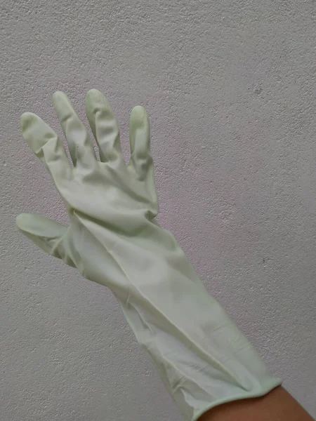 Mão Luvas Borracha Sobre Fundo Branco — Fotografia de Stock