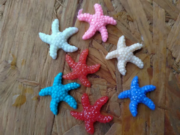 Hvězdice Mořské Mušle Dřevěném Pozadí — Stock fotografie