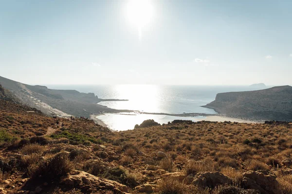 Insel Gramvousa Und Der Wunderschöne Strand Von Balos Bei Sonnenuntergang — Stockfoto