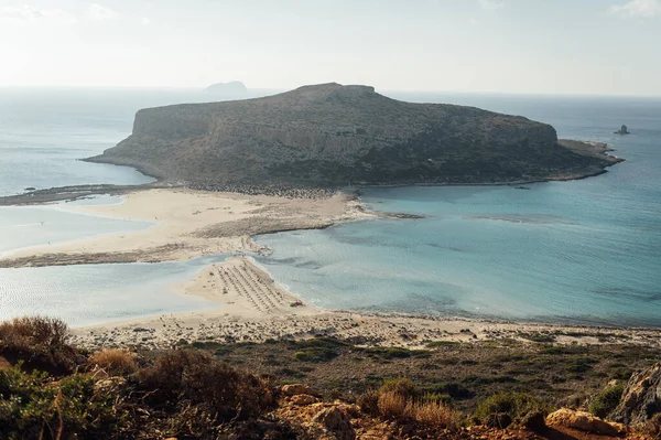 Insel Gramvousa Und Der Wunderschöne Strand Von Balos Bei Sonnenuntergang — Stockfoto