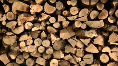 Şömineyi ısıtmak için odun kestim. Yakacak odun yığını. Yakacak odunlara yakın çekim. Bir yığın kütük yakılacak, boyut kesilecek. Ukrayna 'da kışı geçirmek için hazırlık