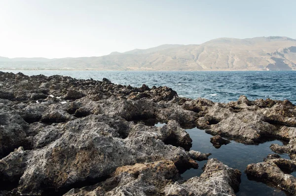 Mar Mediterrâneo Costa Rochosa Creta Grécia Localização Perto Balos — Fotografia de Stock