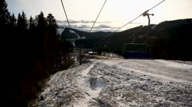 A beautiful view of the mountains from the funicular, but which skiers climb.