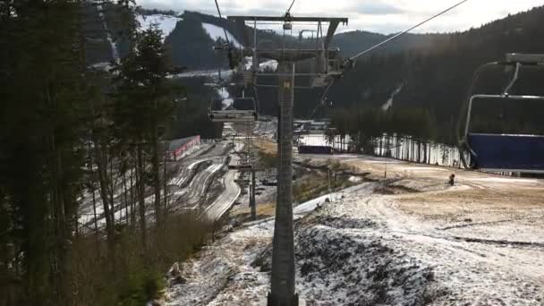 Beautiful View Mountains Funicular Which Skiers Climb — Wideo stockowe