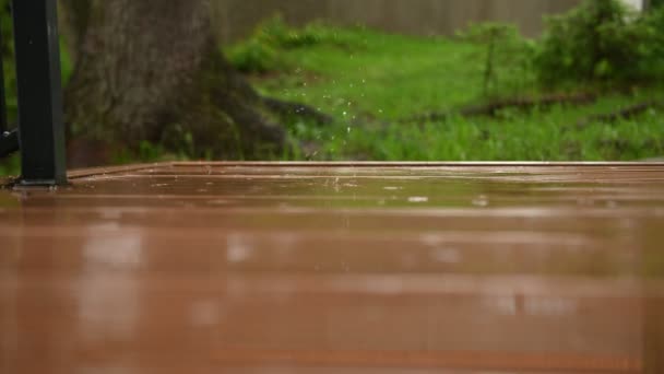 Rain Drops Falling Terrace Country House Mountains Rain — Stock Video
