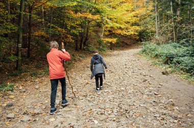İki kardeş Ukrayna 'da dağlarda yürüyorlar..