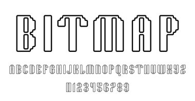 Alfabe yazı tipi harfleri kümesi ve ana hatlı vektör illüstrasyonlu modern soyut tasarımı numaralar