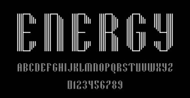 Alfabe yazı tipi harfleri kümesi ve çizgiler vektör illüstrasyonlu modern soyut tasarımı numaralar