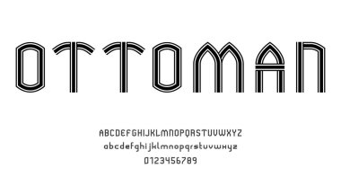 Alfabe yazı tipi harfleri kümesi ve çizgiler vektör illüstrasyonlu modern soyut tasarımı numaralar