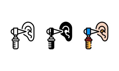 Ototoskop simgesi. Farklı stil. Kulak sağlığını kontrol etmek için bir araç. Bu vektör simgesi tasarımlar, kullanıcı arayüzleri ve sağlık teması ile ilgili diğer şeyler için mükemmeldir