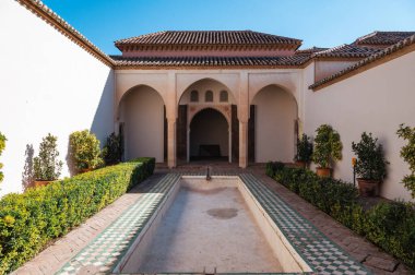 Courtyard of the Pool in Nasrid palace, Alcazaba, Malaga, Spain