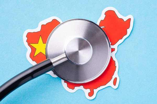 Çin Bayrağında Steteskop Başı Çin Sağlık Muayenesi Yapılması Insanların Sağlıklarının — Stok fotoğraf