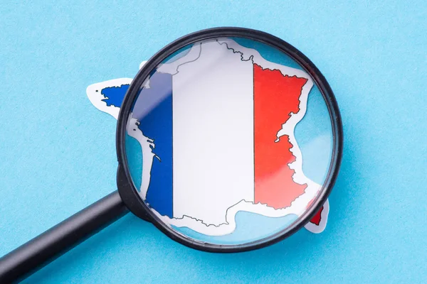 Vergrootglas Een Kaart Van Frankrijk Concept Van Aardrijkskunde Reizen Het — Stockfoto