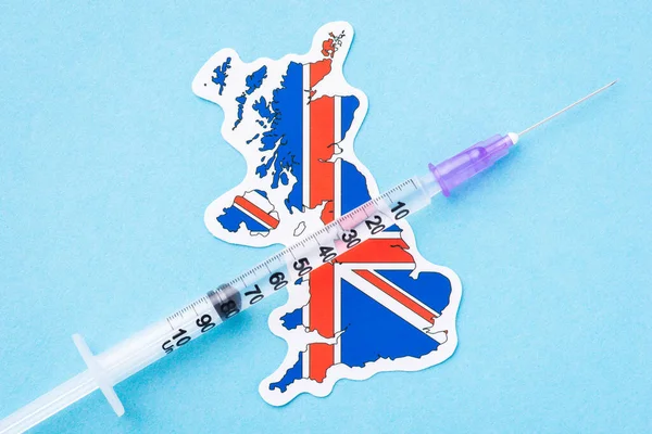 Велика Вакцинація Великій Британії Концепція Вакцинації Шприц Вакциною Прапорі — стокове фото