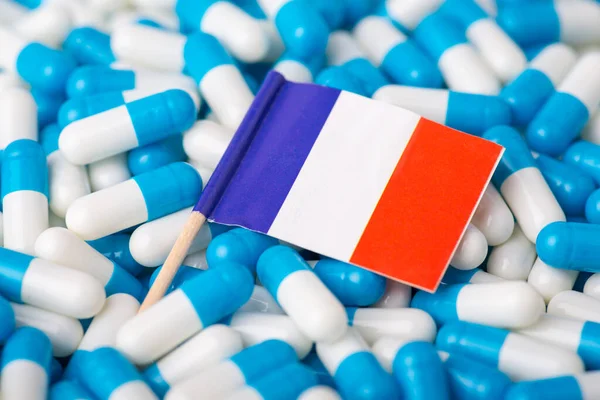 Прапор Франції Блакитних Білих Капсулах Концепція Негативної Статистики Охорони Здоров — стокове фото
