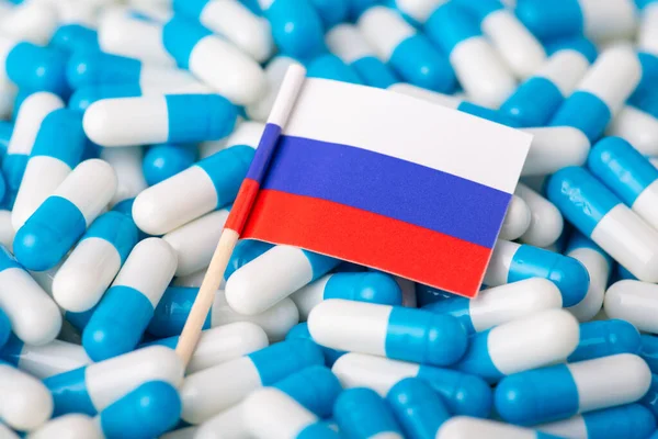 Medicinska Systemet Ryska Federationen Liten Flagga Ryssland Hög Med Kapslar — Stockfoto