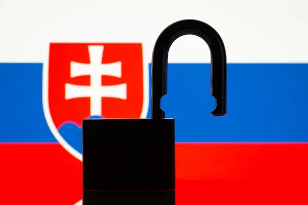 Bild Siluett Öppet Lås Mot Slovakiens Flagga Konceptuell Bild Öppet — Stockfoto