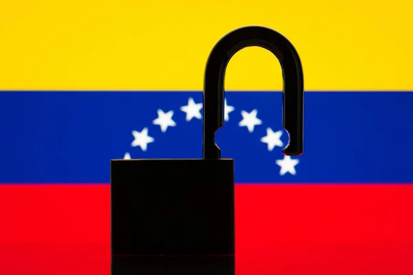 Flag Venezuela Dark Silhouette Open Lock Foreground Concept Openness Venezuela — Stock Photo, Image