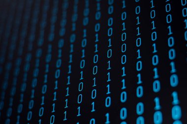 İkili kodlu bilgisayar ekranı. Dijital bilgi kavramı