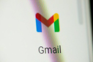 Google Gmail symbol on computer screen. Macro photo of RGB led screen. Chernihiv, Ukraine - January 15, 2022