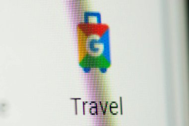 Google Travel icon on rgb screen of the computer. Chernihiv, Ukraine - January 15, 2022