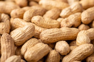 Close up shot of peanuts. Tasty golden roasted peanuts background