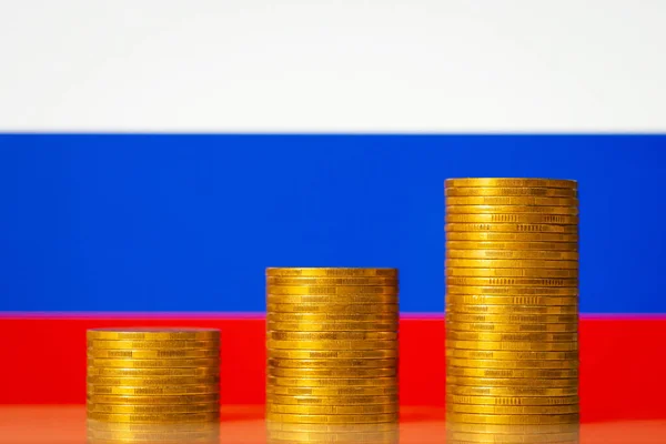 Upcoming Graph Made Golden Coins Background Flag Russia Concept Development — Stock Photo, Image