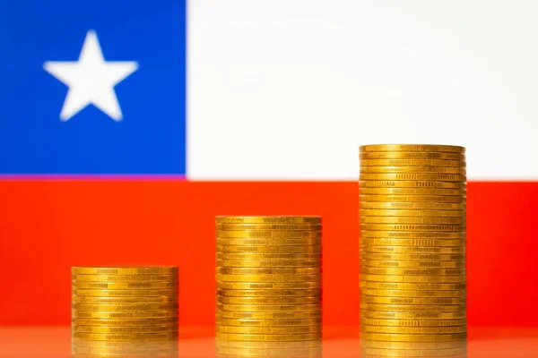 Stacks Golden Coins Flag Chile Background Financial Development Chile Economy — Stock Photo, Image