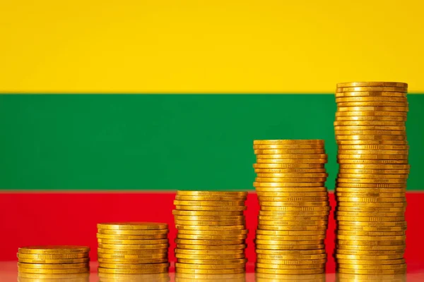 Coins Forming Upgoing Graph Flag Lithuania Economic Financial Growth Lithuania — Stock Photo, Image