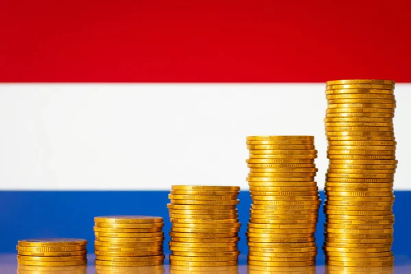 Coins Forming Upgoing Graph Flag Netherlands Economic Financial Growth Netherlands — Stock Photo, Image