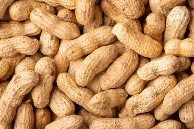 Background of peanuts in peel. Close up shot of tasty roasted peanut
