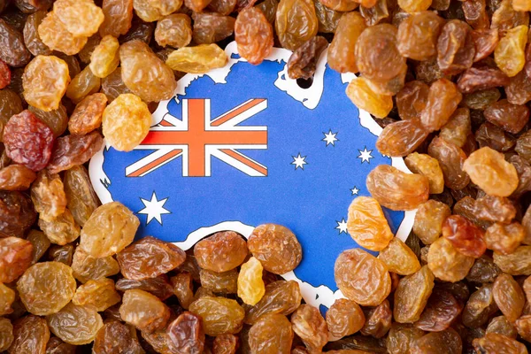 Flag and map on Australia in raisin. Growing raisin in Australia concept