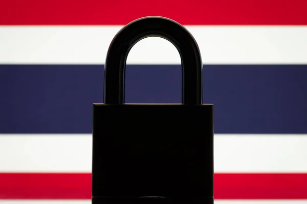 Bandera Tailandia Con Silueta Cerradura Cerrada Primer Plano País Cerrado — Foto de Stock