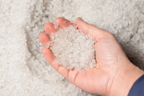 Hail Hand Girl Hailstorm Summer Concept Everything Covered Hail — Stock Photo, Image