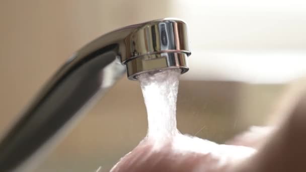 Washing Hands Running Water Water Running Tap Man Washing Hands — Stock Video