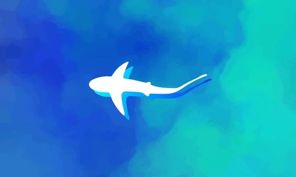 Mořská Akvarel Bílá Velryba Žralok Pozadí Tosca Modrá Barva — Stockový vektor