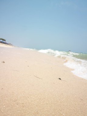 Sahilde yürü ve sıcak bir günde güzel ve güzel denizi gör.